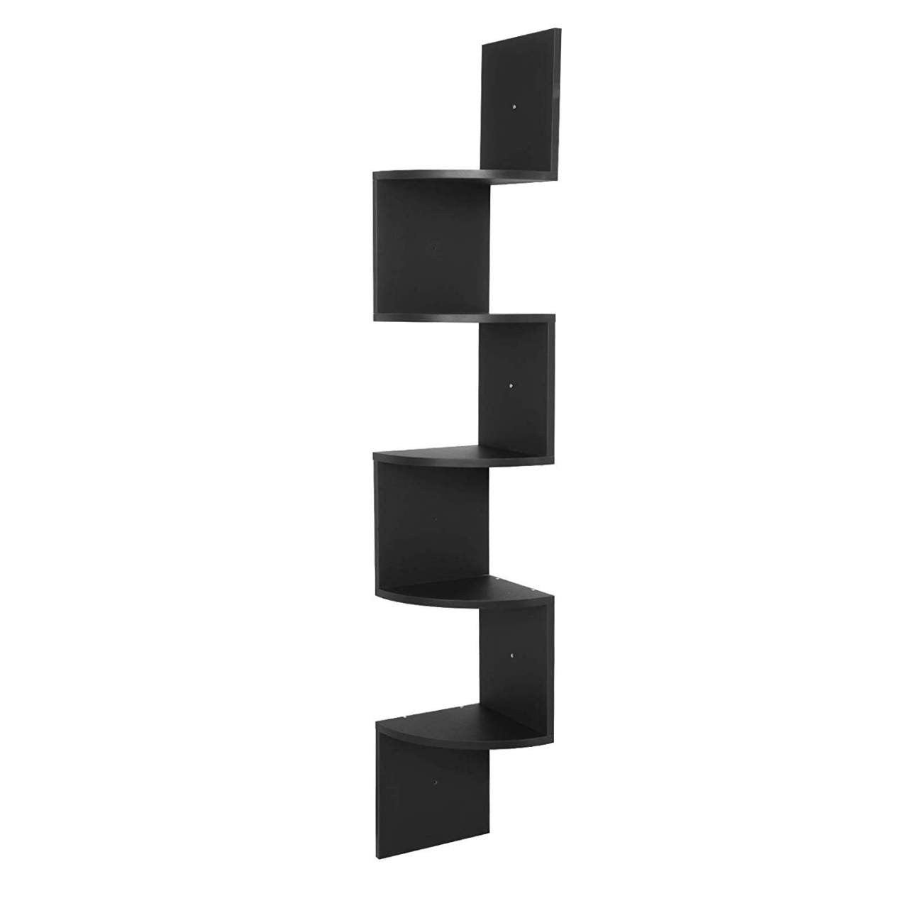 24goodz Corner Shelf Zigzag - Maximizes Storage Space - Safe and Robust - MDF - Black/Wood Vintage - 25x156x25 cm - sz