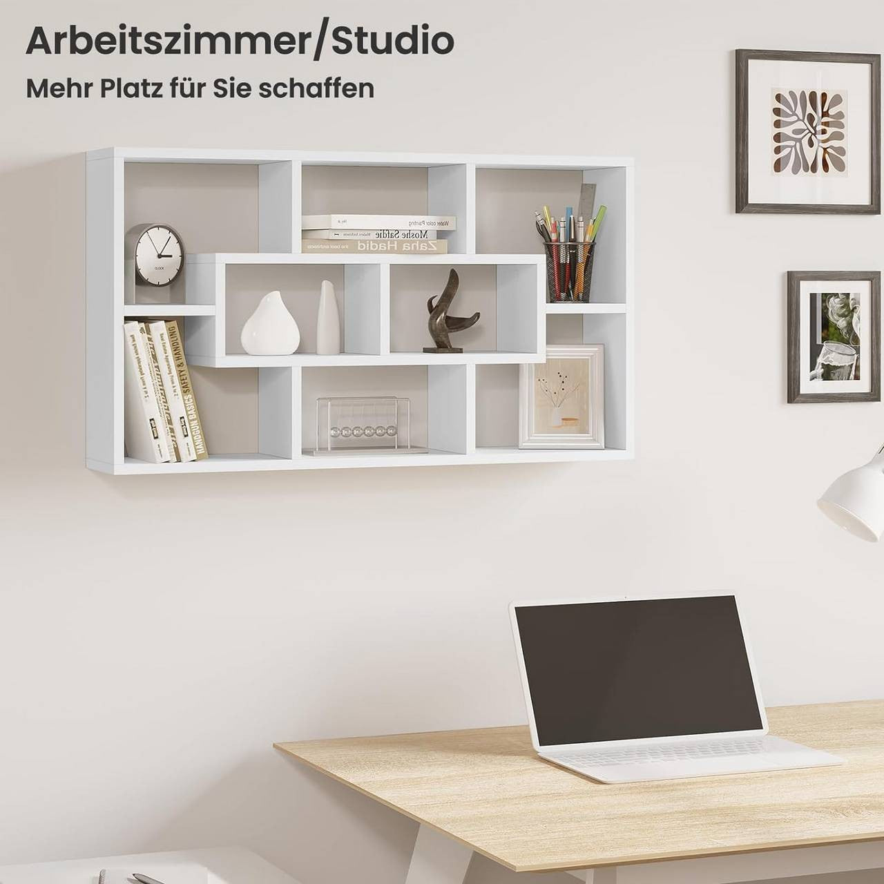 24goodz Wall Shelf with 8 Compartments - Stylish Storage Solution - Wood Material - For Home Organization - White - 85x48x16 cm
