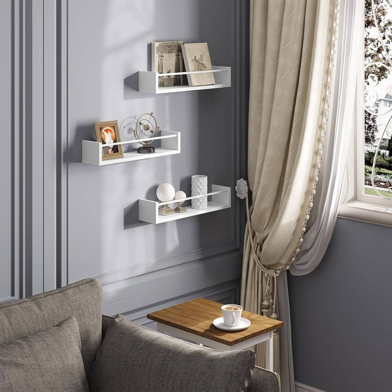 24goodz Floating Wall Shelf Set - Versatile and Space-Saving Design - E1 MDF - For Living Room and Bedroom - White