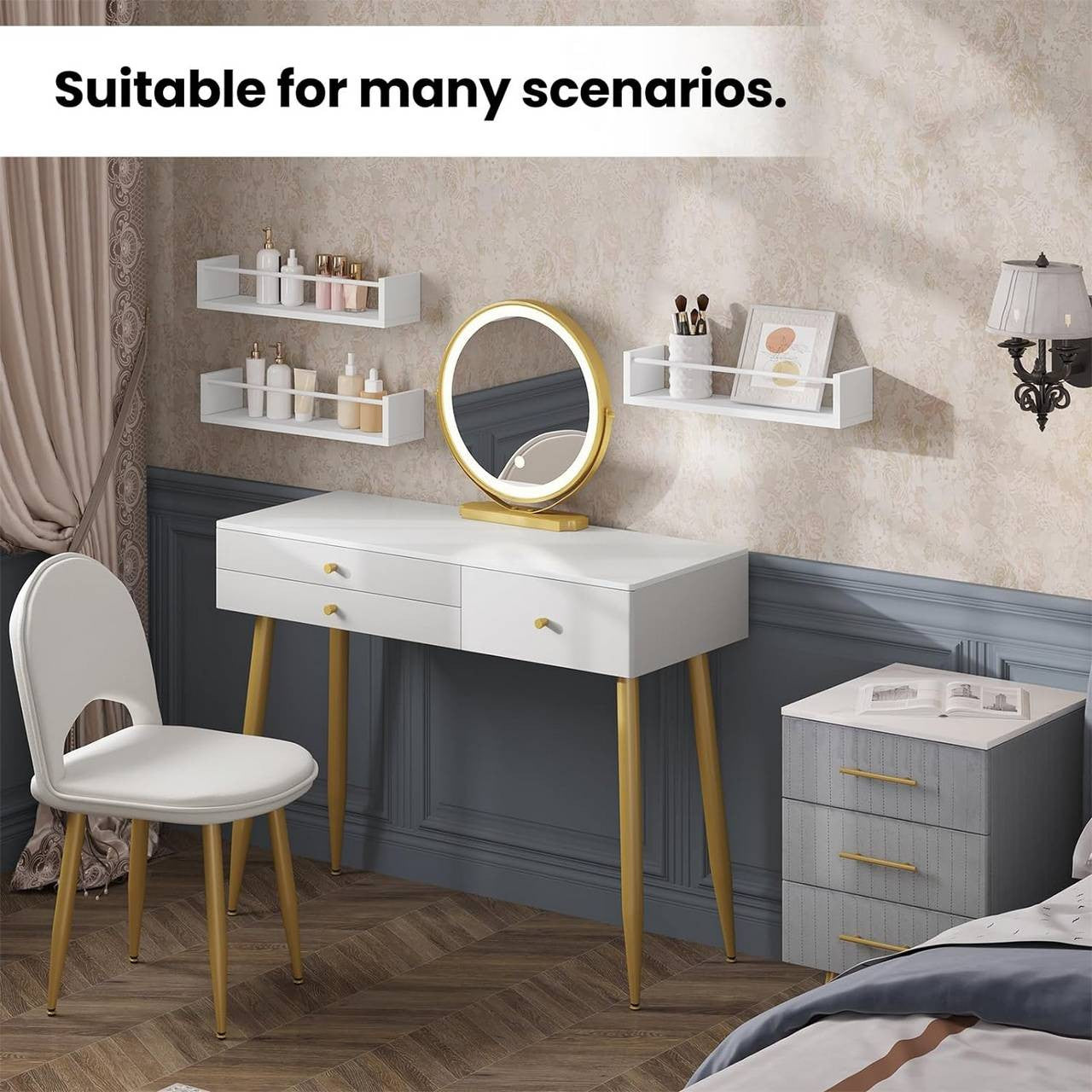 24goodz Floating Wall Shelf Set - Versatile and Space-Saving Design - E1 MDF - For Living Room and Bedroom - White