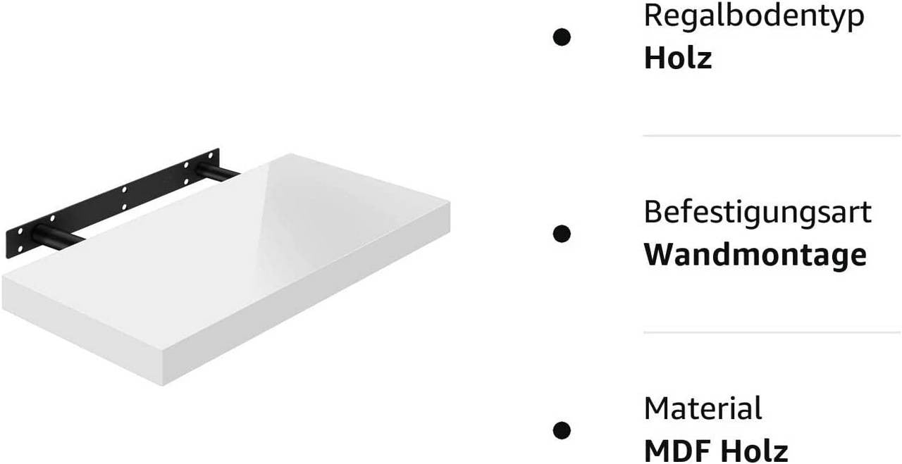 24goodz Floating Wall Shelf - Stylish and Versatile - MDF - For Home and Office - White 50x22.9x3.8cm - ws