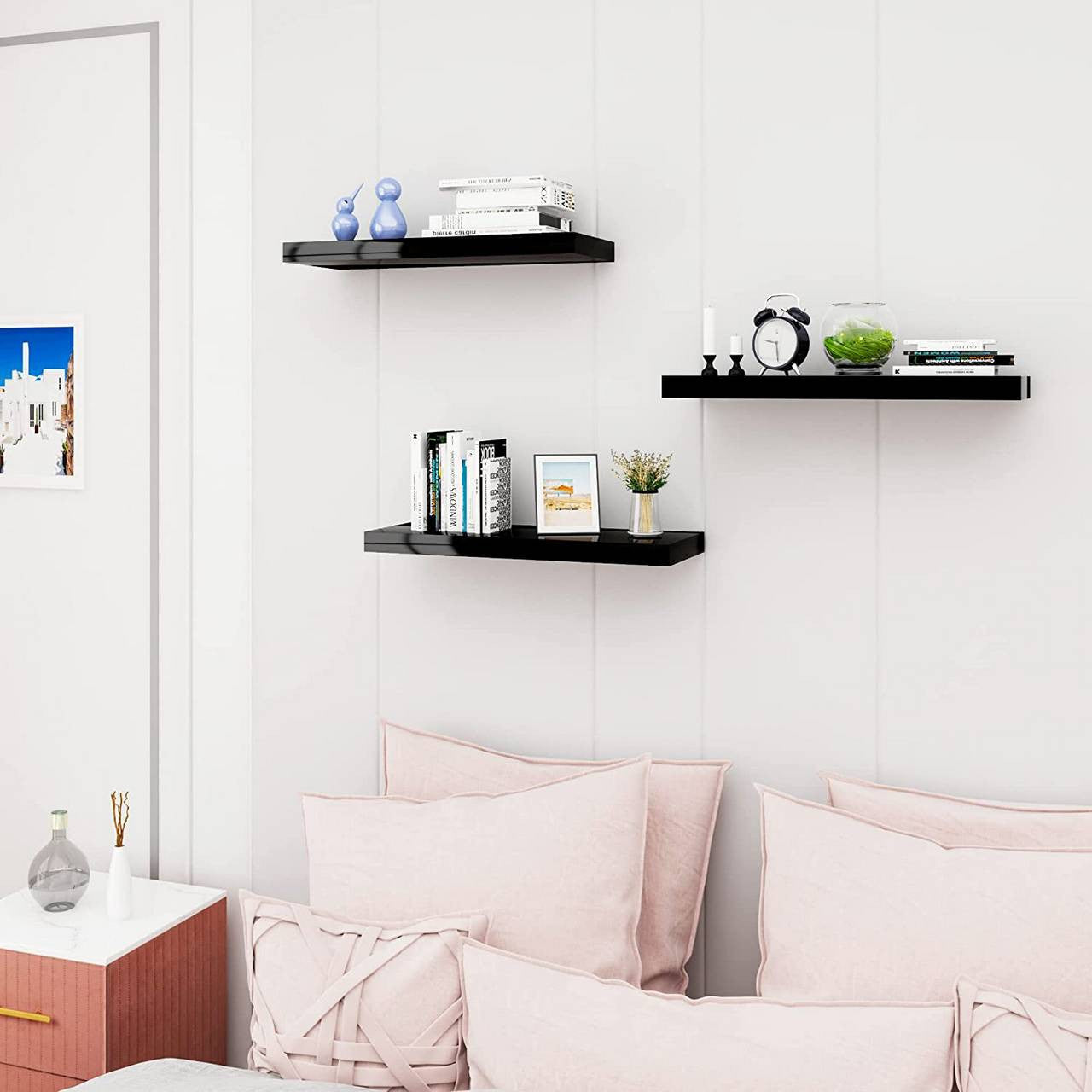 24goodz Floating Wall Shelf - Versatile Design - Easy Installation - MDF - Black - 70x22.9x3.8cm - sz