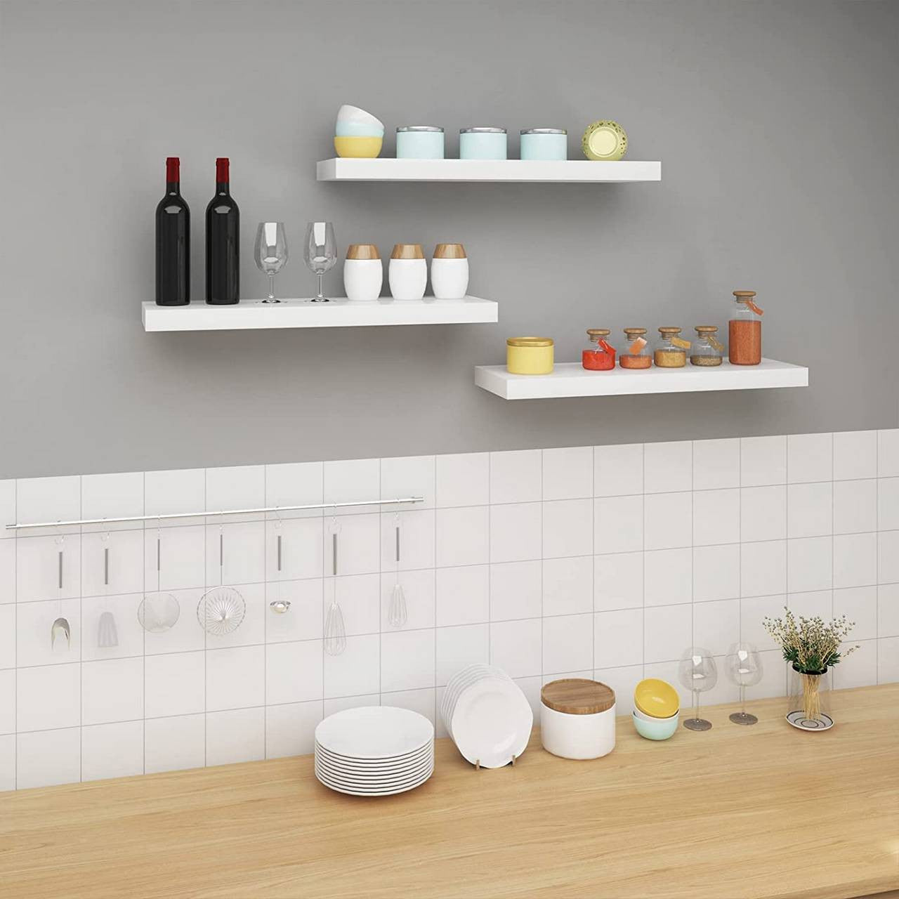 24goodz Floating Wall Shelf - High-Quality MDF - Versatile Use - White - 70x22.9x3.8cm - ws