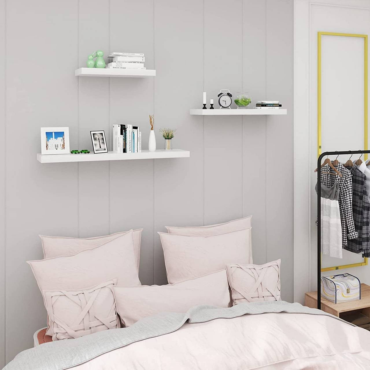 24goodz Floating Wall Shelf - High-Quality MDF - Versatile Use - White - 70x22.9x3.8cm - ws