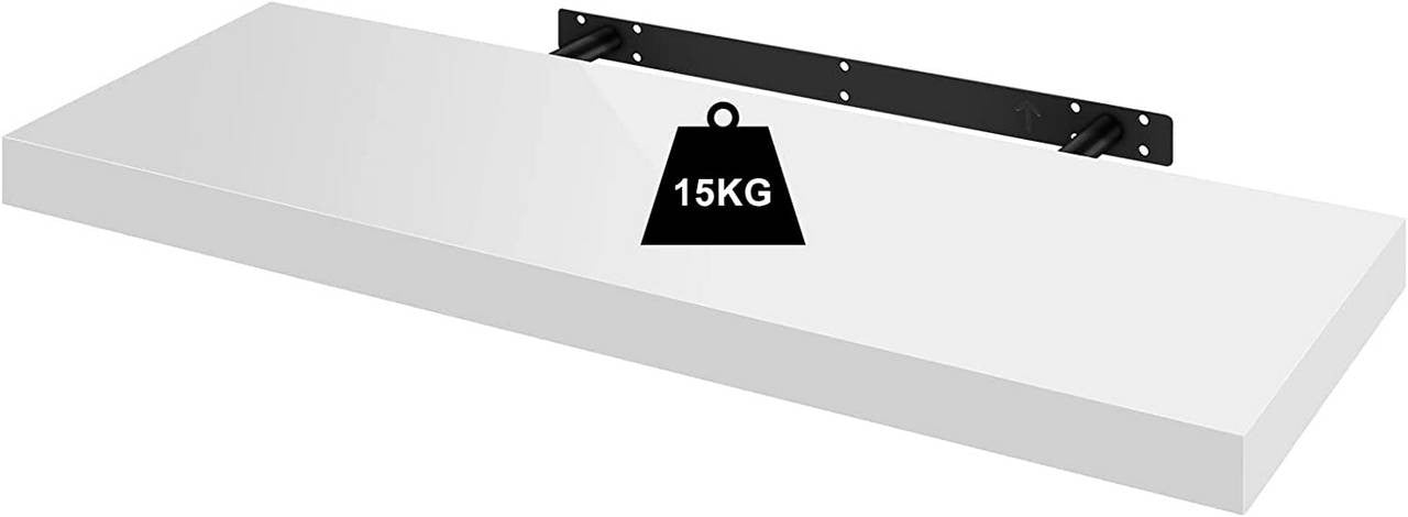 24goodz Floating Wall Shelf - Versatile Use - High-Quality MDF - For Home & Office - White - ws