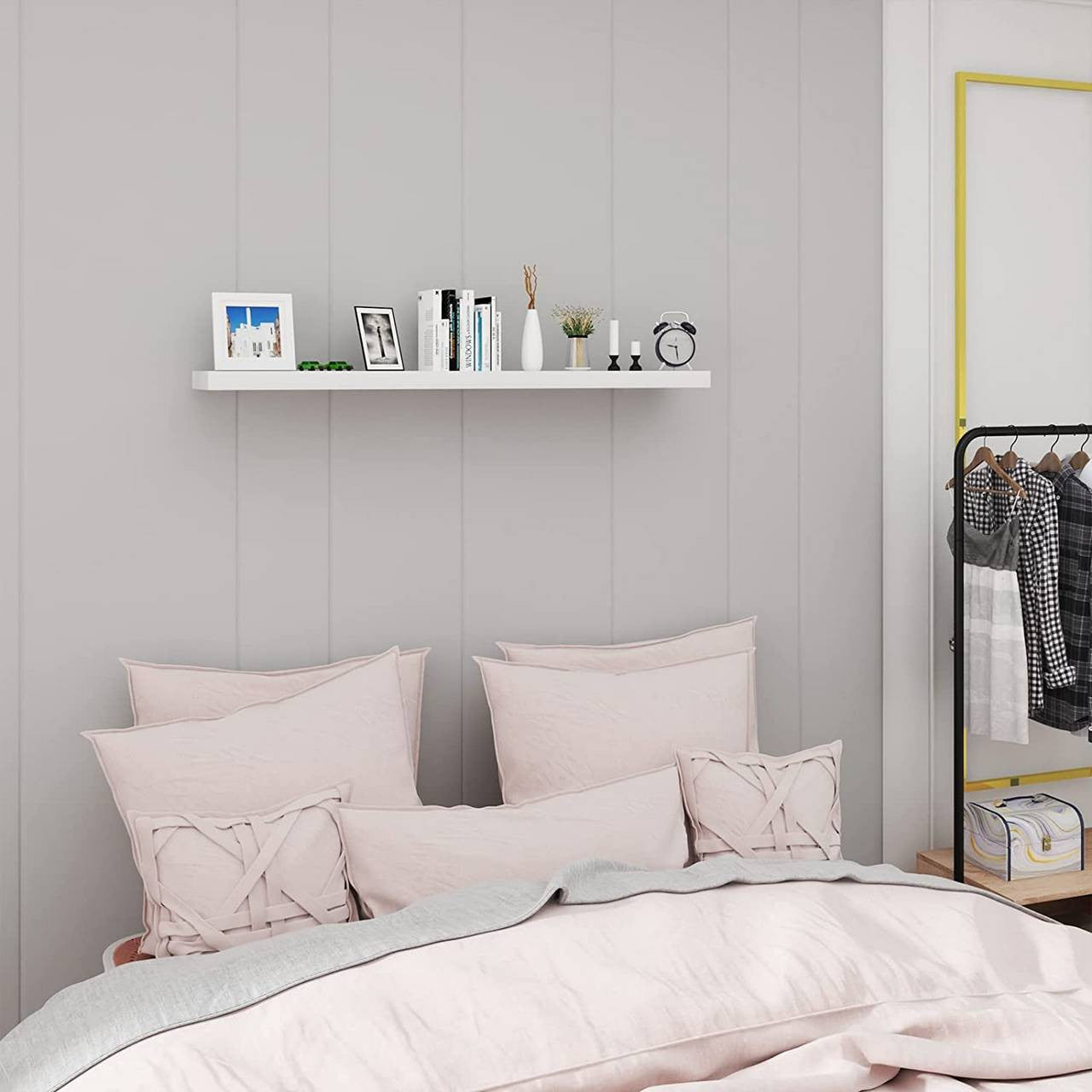 24goodz Floating Wall Shelf - Versatile Design - Easy Installation - MDF - For Home & Office - White - ws