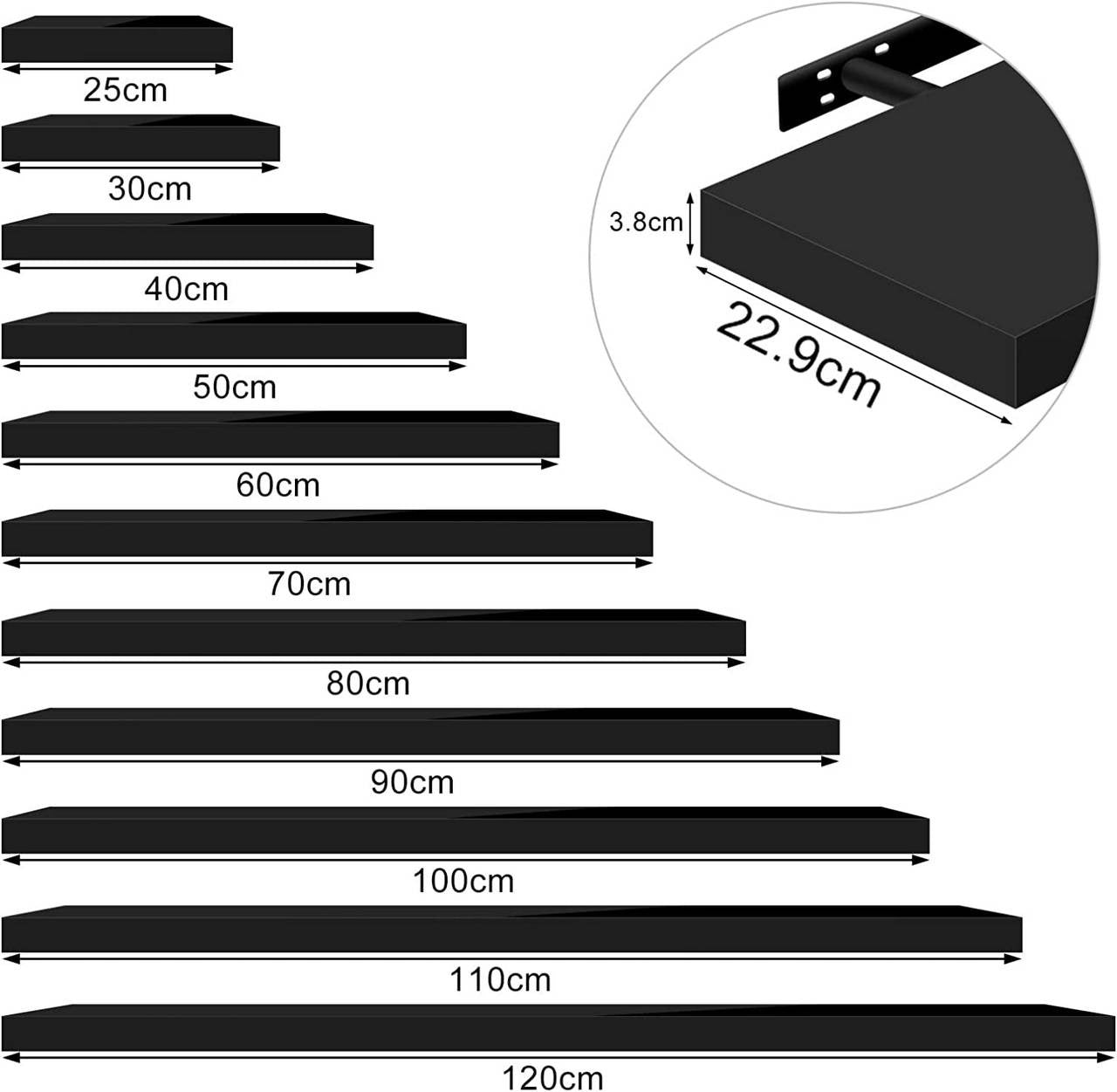 24goodz Floating Shelf - Versatile Use - High-Quality MDF - For Any Room - Black 100x22.9x3.8cm - sz