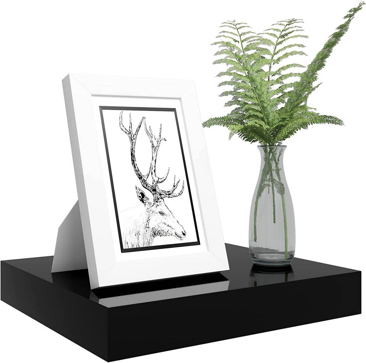 24goodz Floating Wall Shelf - Versatile Design - Easy Installation - MDF - For Home and Office - Black 25x22.9x3.8cm - sz