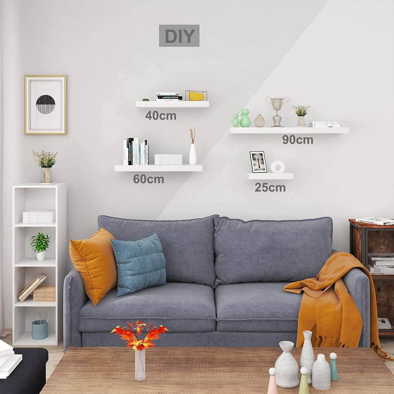 24goodz Floating Shelf - Elegant High-Gloss Finish - Versatile Use - MDF - For Home & Office - White - ws