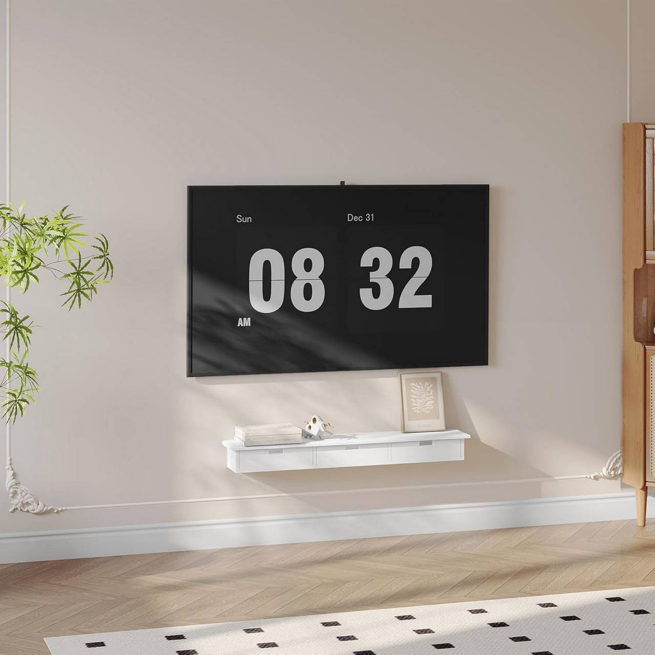 24goodz Floating Shelf with 3 Drawers - Stylish Storage Solution - MDF - For Home Decor - White