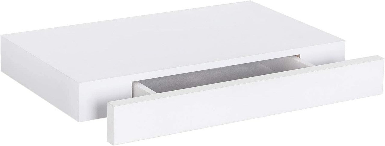 24goodz Floating Shelf with Drawer - Extra Storage Space - MDF - For Home and Living - White 40 x 25 cm - ws