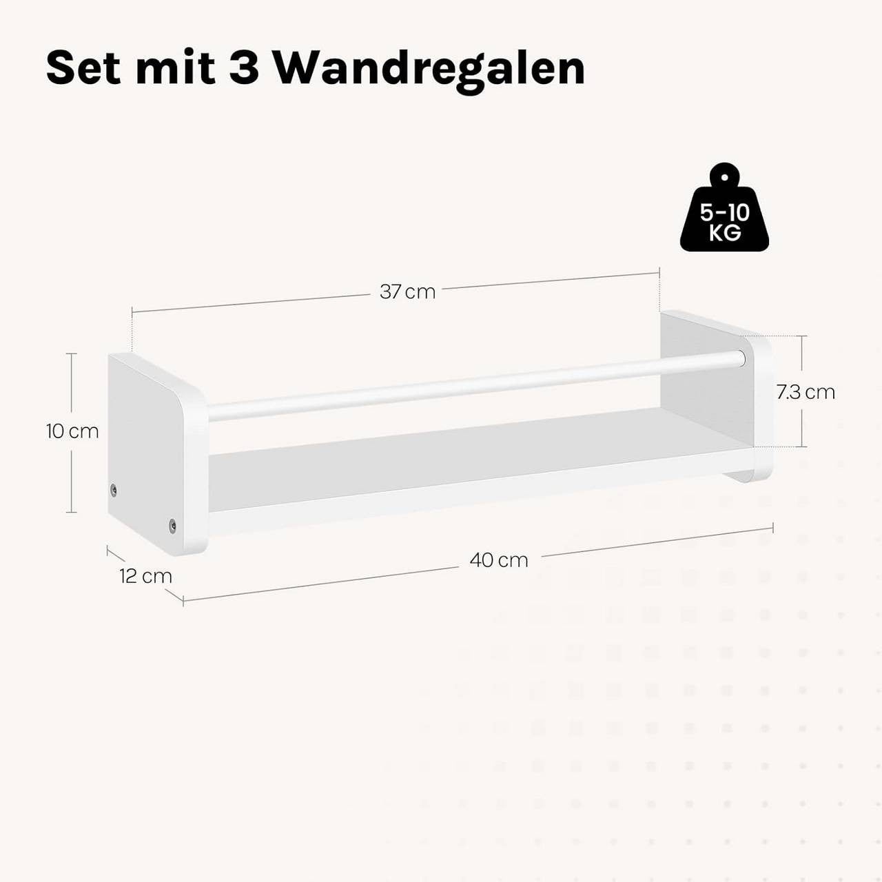 24goodz Set of 3 Wall Shelves - Sturdy and Safe Design - E1 Quality MDF and Metal - For Home Organization - White