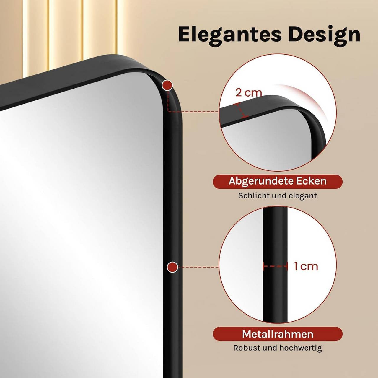 24goodz Wall Mirror with Metal Frame - Elegant Design - Break-Resistant Glass - Black - 40 x 30 cm
