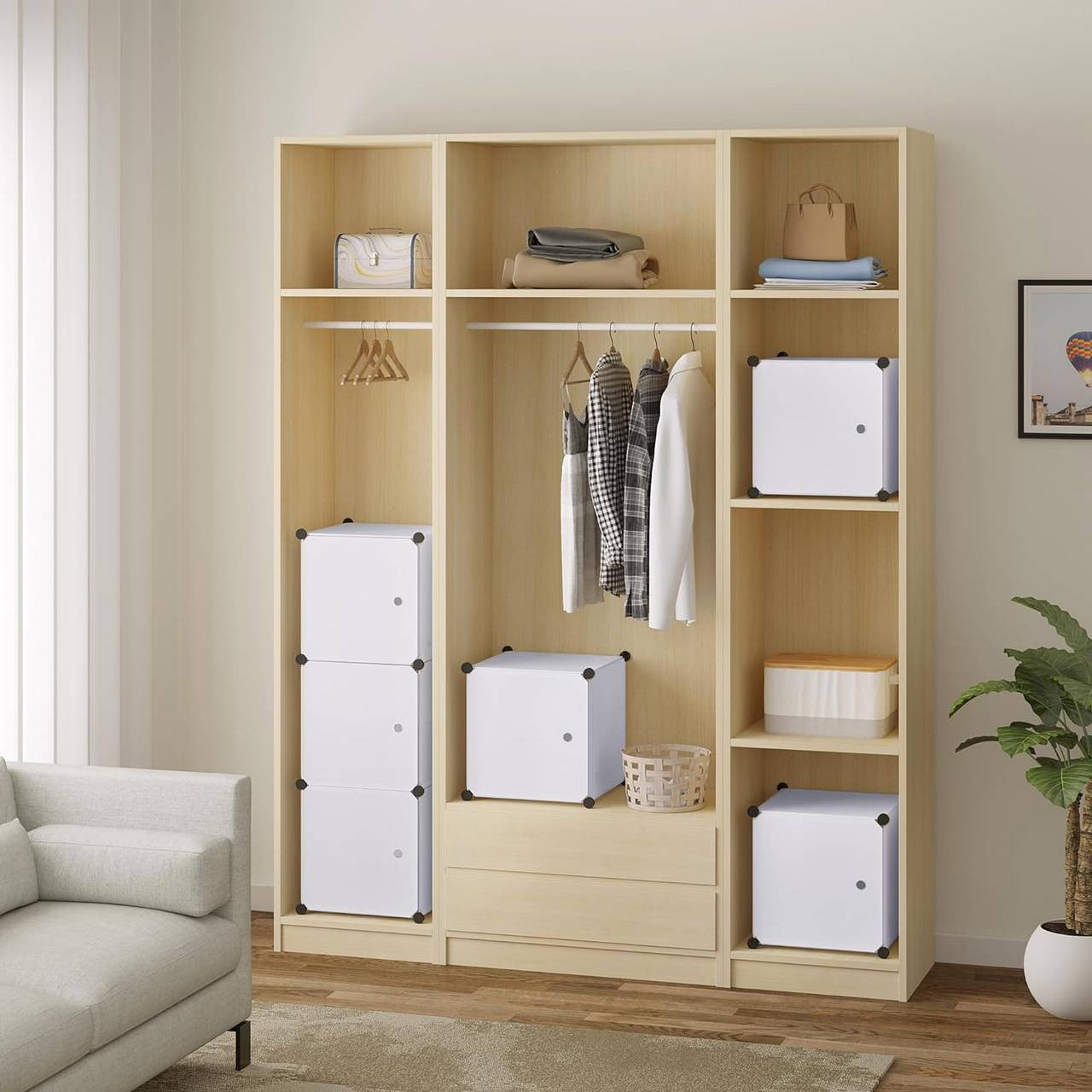 24goodz DIY Wardrobe Storage System - Versatile and Durable - PP Plastic and Steel - For Every Home - White - ws