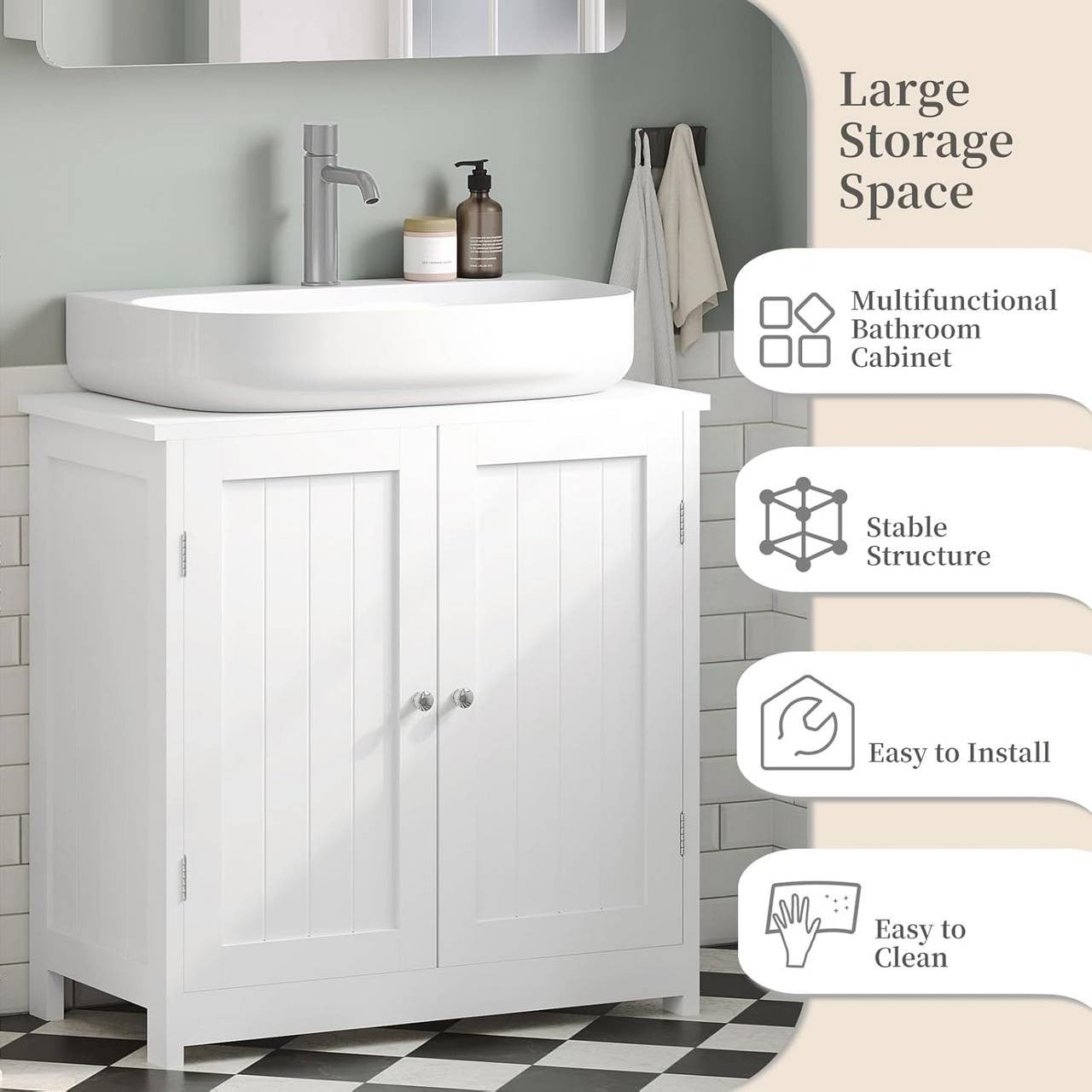 24goodz Undersink Cabinet - Stylish Storage Solution - High-Quality MDF - For Bathroom Organization - White - ws