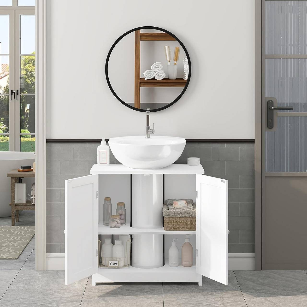 24goodz Undersink Cabinet - Stylish Storage Solution - High-Quality MDF - For Bathroom Organization - White - ws