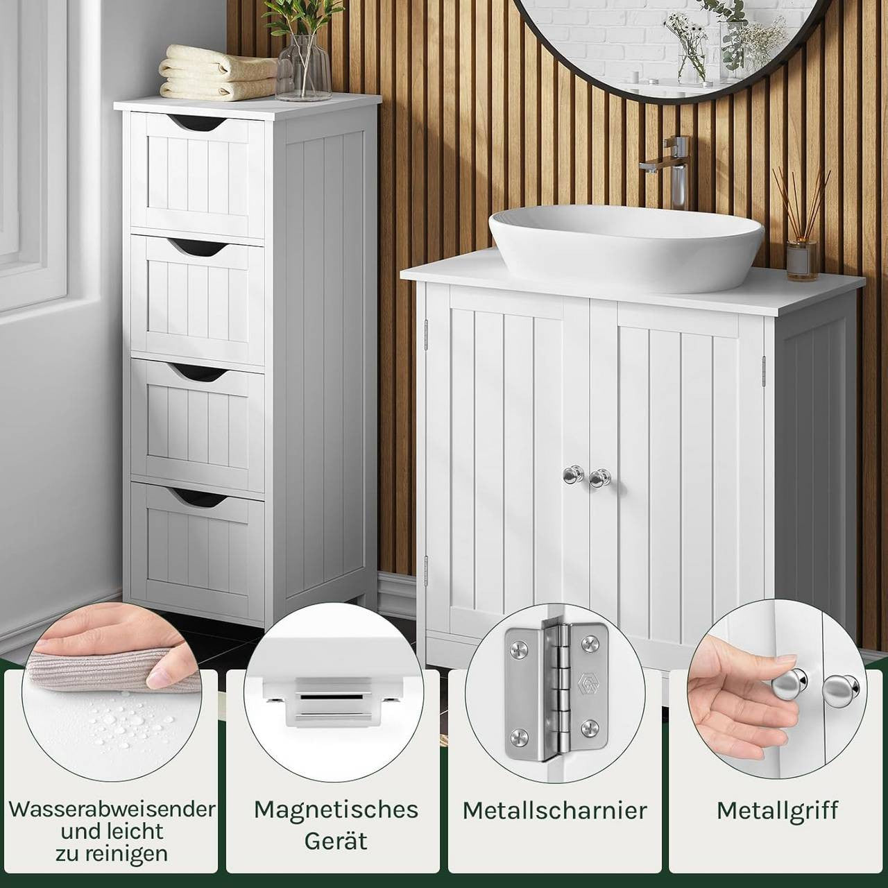 24goodz Under Sink Cabinet - Spacious Storage - Durable MDF - White - 60x60x30 cm