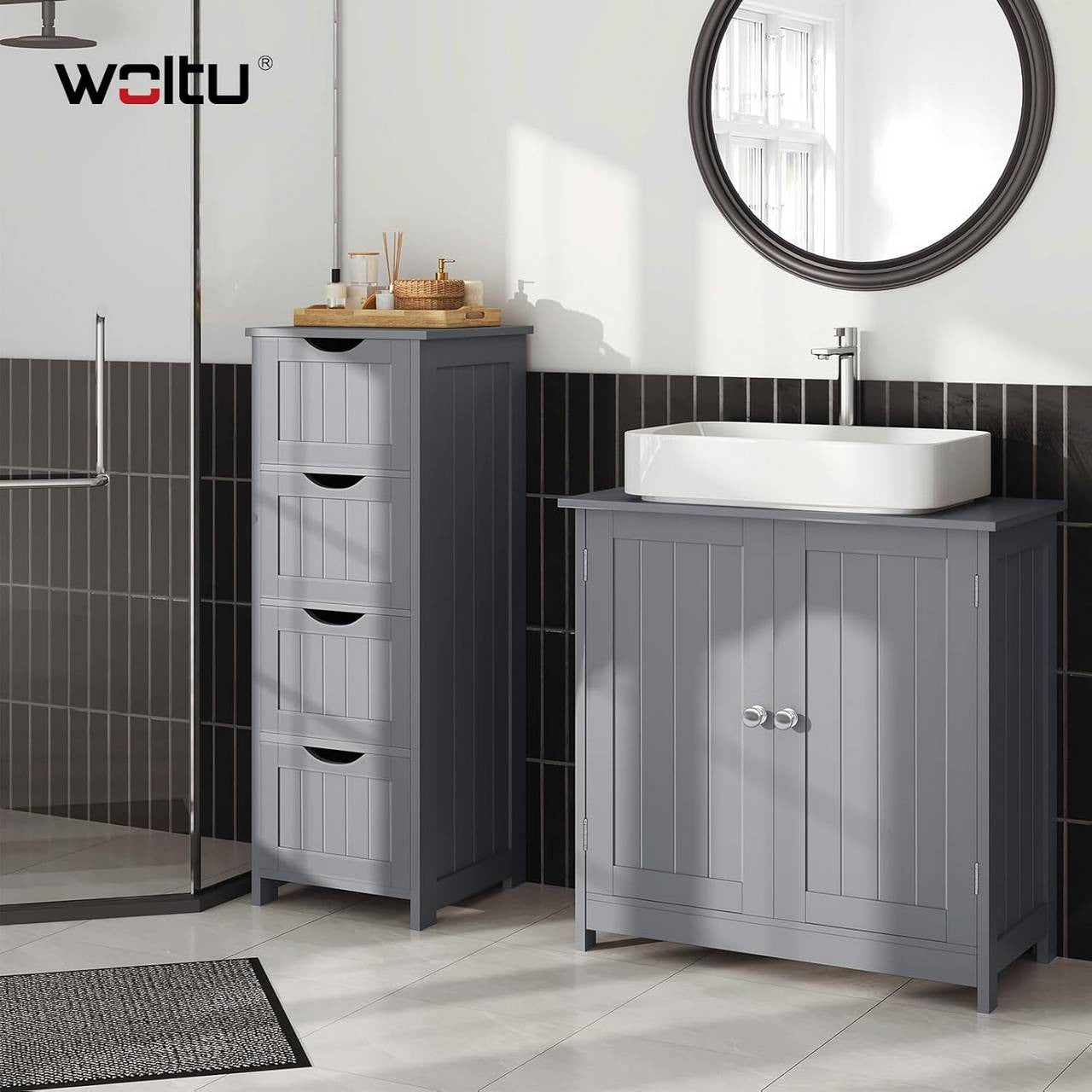 24goodz Under Sink Bathroom Cabinet - Spacious Storage - Durable MDF - For Bathroom Organization - Grey