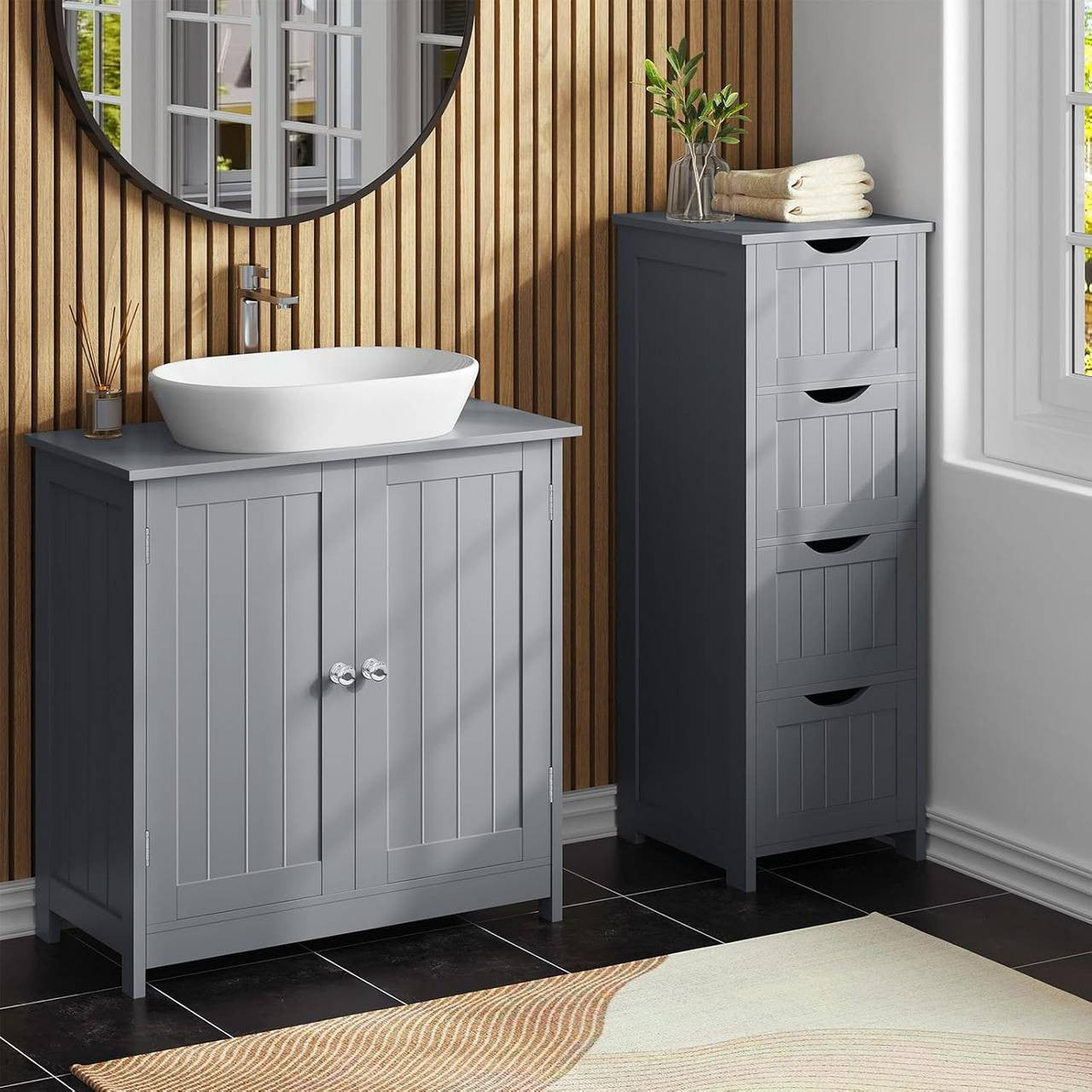 24goodz Under Sink Bathroom Cabinet - Spacious Storage - Durable MDF - For Bathroom Organization - Grey