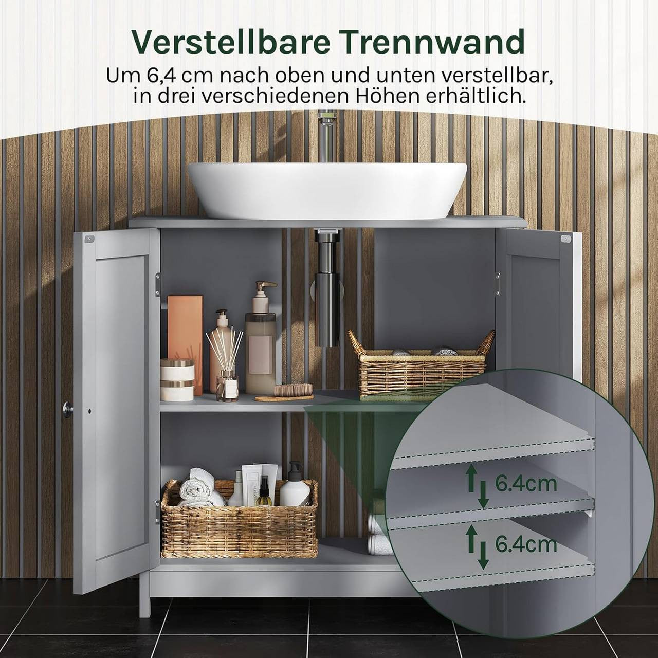 24goodz Under Sink Bathroom Cabinet - Spacious Storage - Durable MDF - For Bathroom Organization - Grey