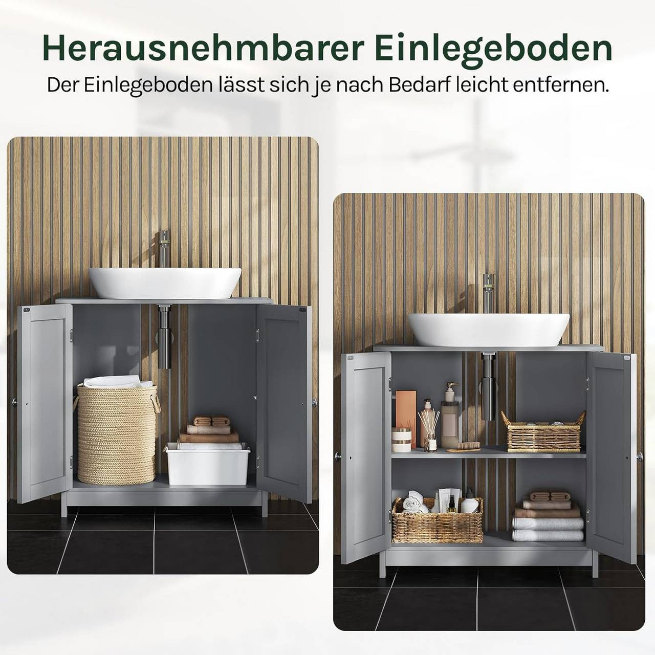 24goodz Under Sink Bathroom Cabinet - Spacious Storage - Durable MDF - For Bathroom Organization - Grey