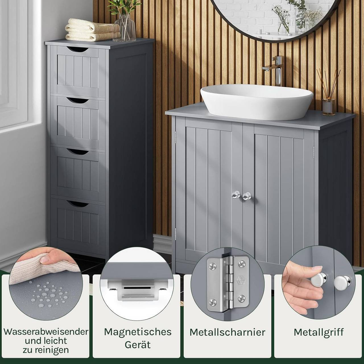 24goodz Under Sink Bathroom Cabinet - Spacious Storage - Durable MDF - For Bathroom Organization - Grey