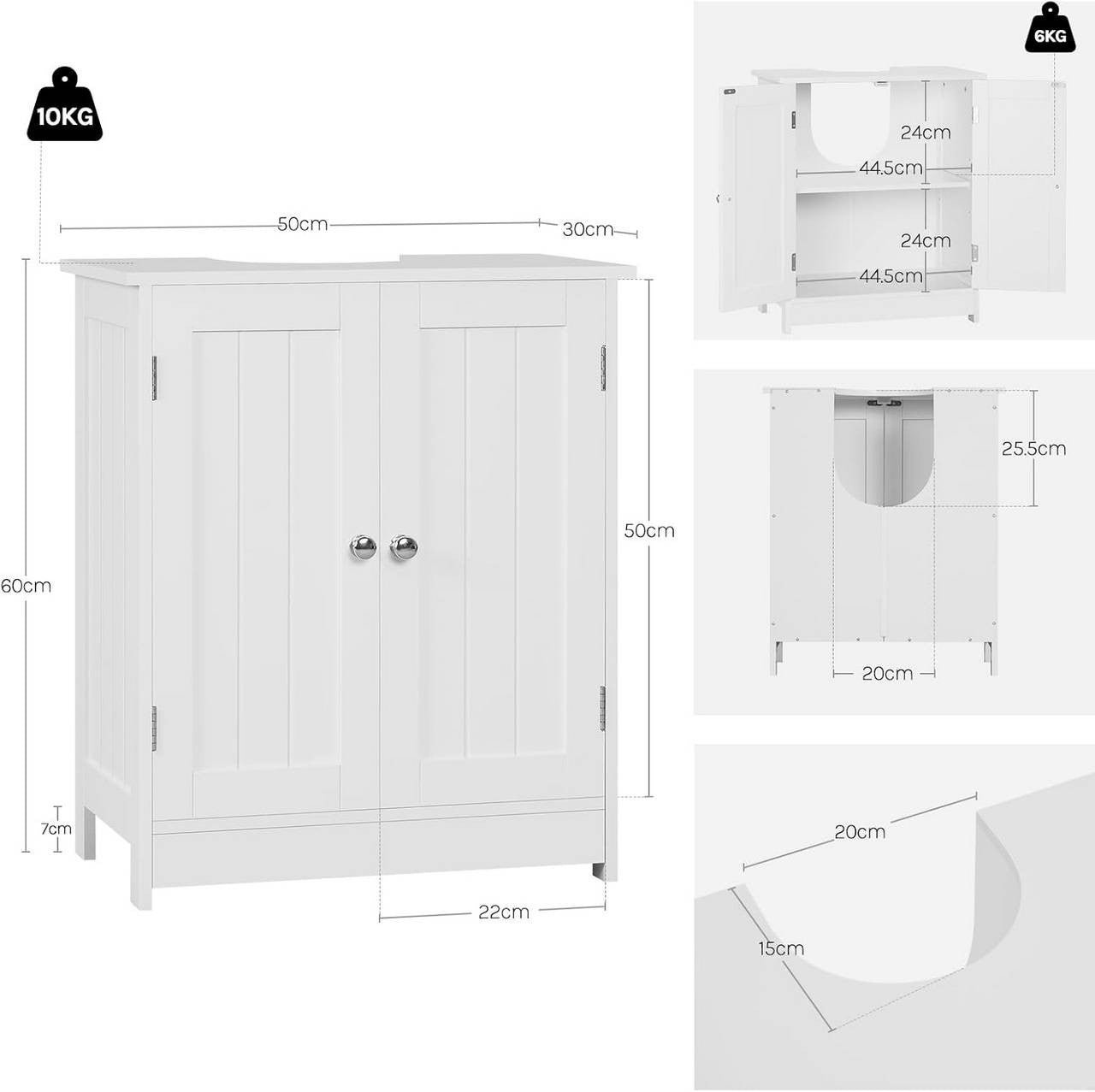 24goodz Compact Bathroom Cabinet - Space-Saving Storage Solution - MDF with UV Coating - For Small Bathrooms - White - 50 x 60 x 30 cm