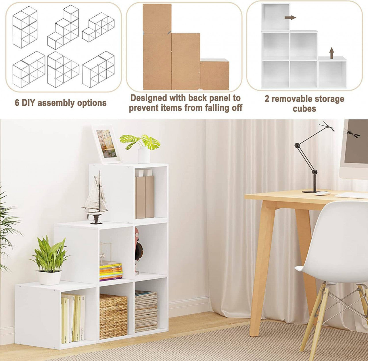 24goodz Stylish White Bookshelf - Flexible Storage Solution - E1 Standard Wood - For Home & Office - 90 x 90 x 30 cm - White - ws