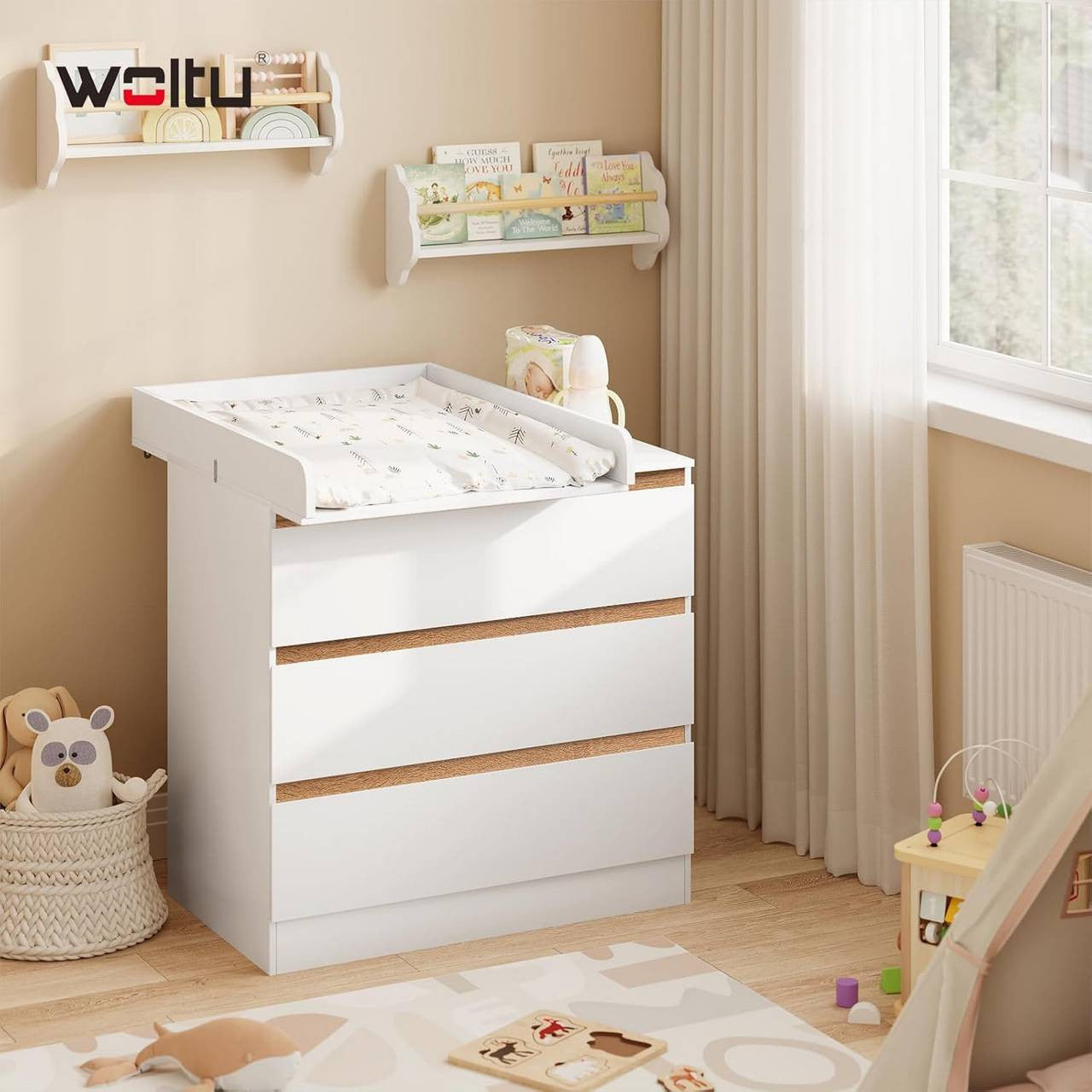 24goodz Changing Table Attachment - Highly Adaptable - High Security - MDF - For Parents - White
