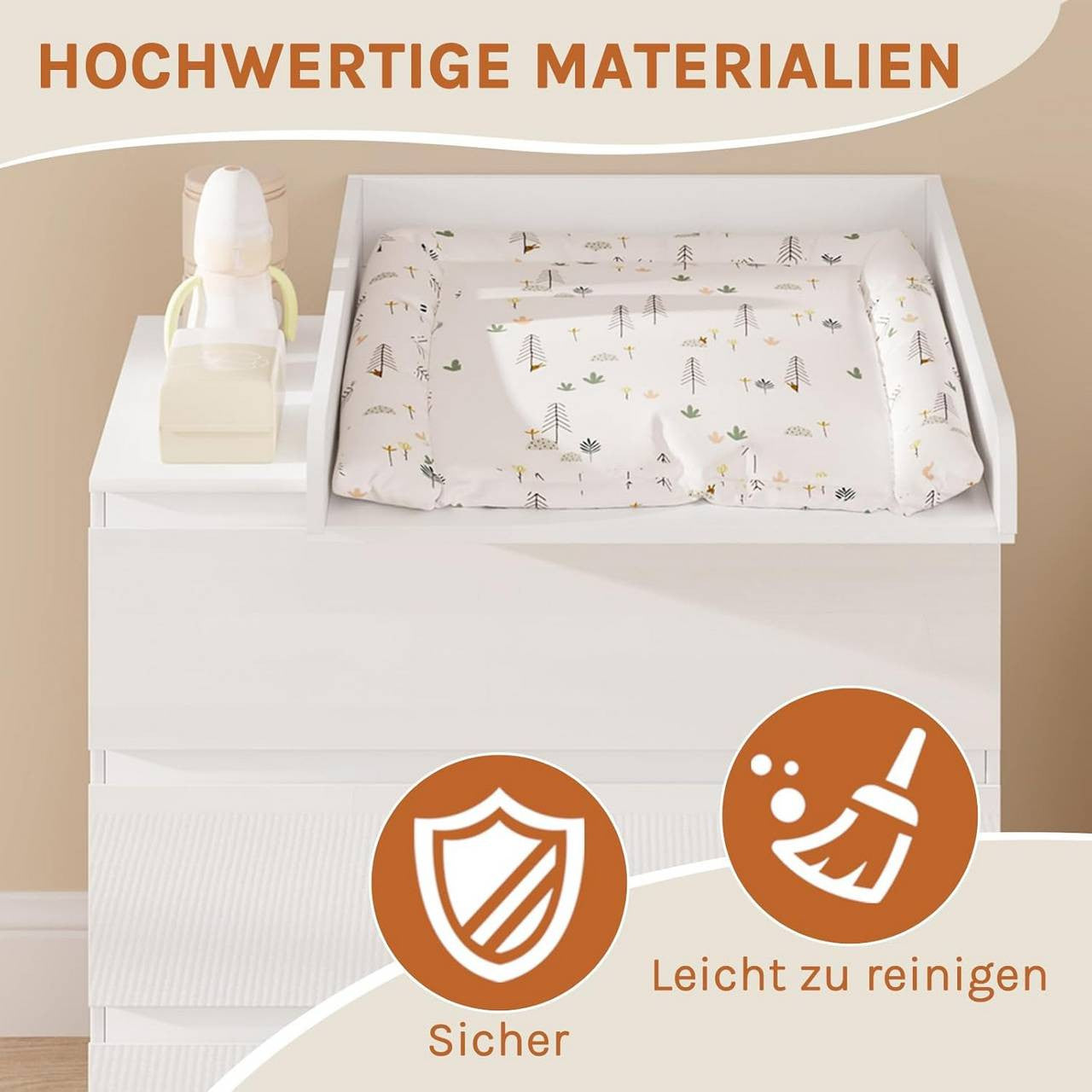 24goodz Changing Table Attachment - Highly Adaptable - High Security - MDF - For Parents - White
