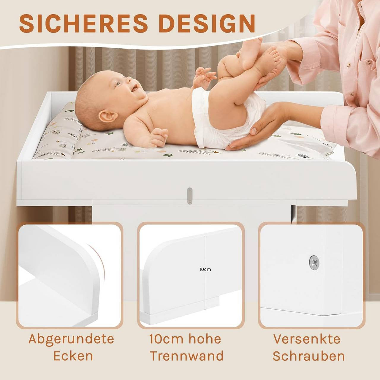 24goodz Changing Table Attachment - Highly Adaptable - High Security - MDF - For Parents - White