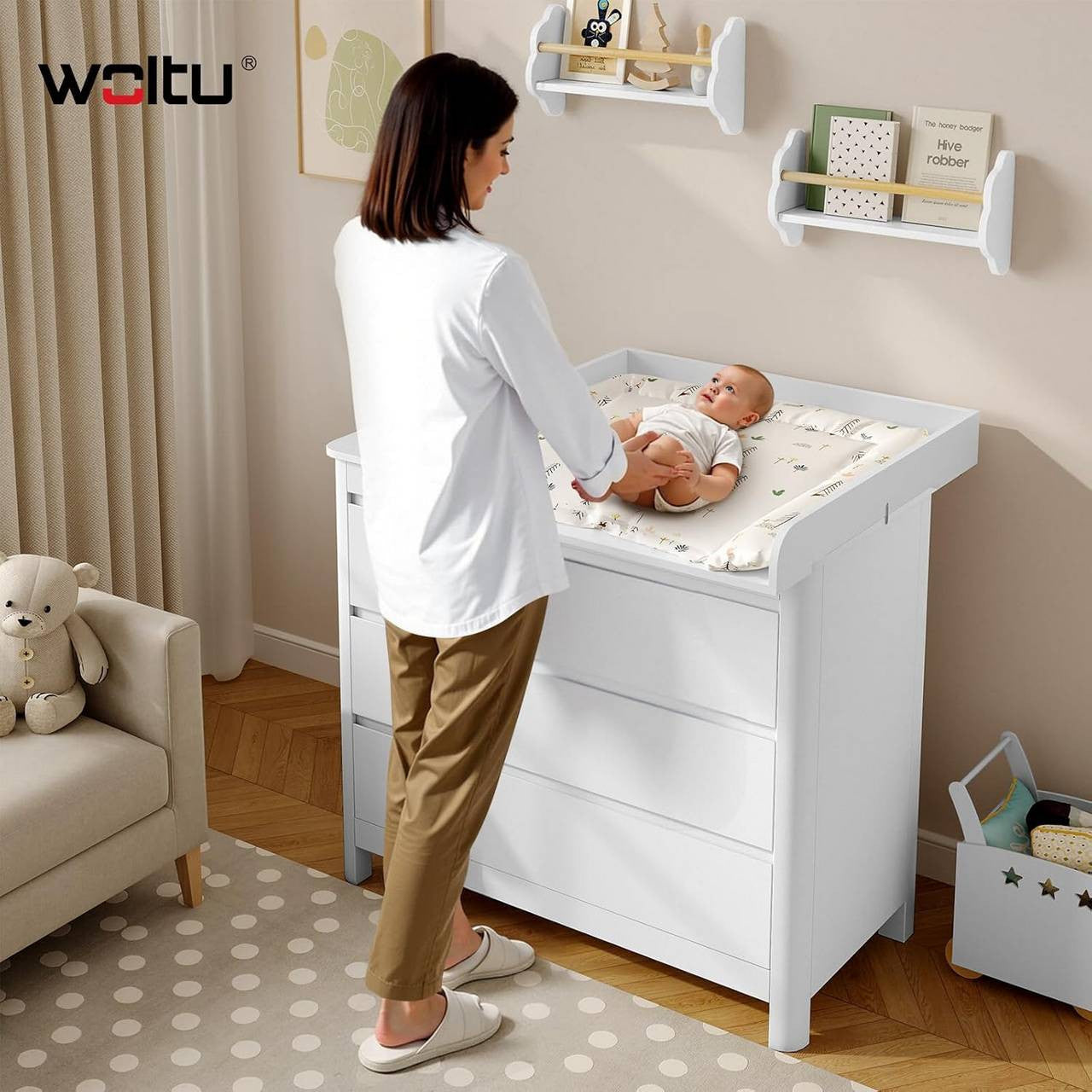 24goodz Changing Table Top - Highly Adjustable - Stable & Safe - MDF - For Babies - White