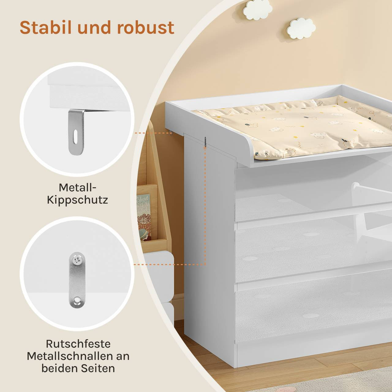 24goodz Changing Table Top - Highly Adjustable - Stable & Safe - MDF - For Babies - White