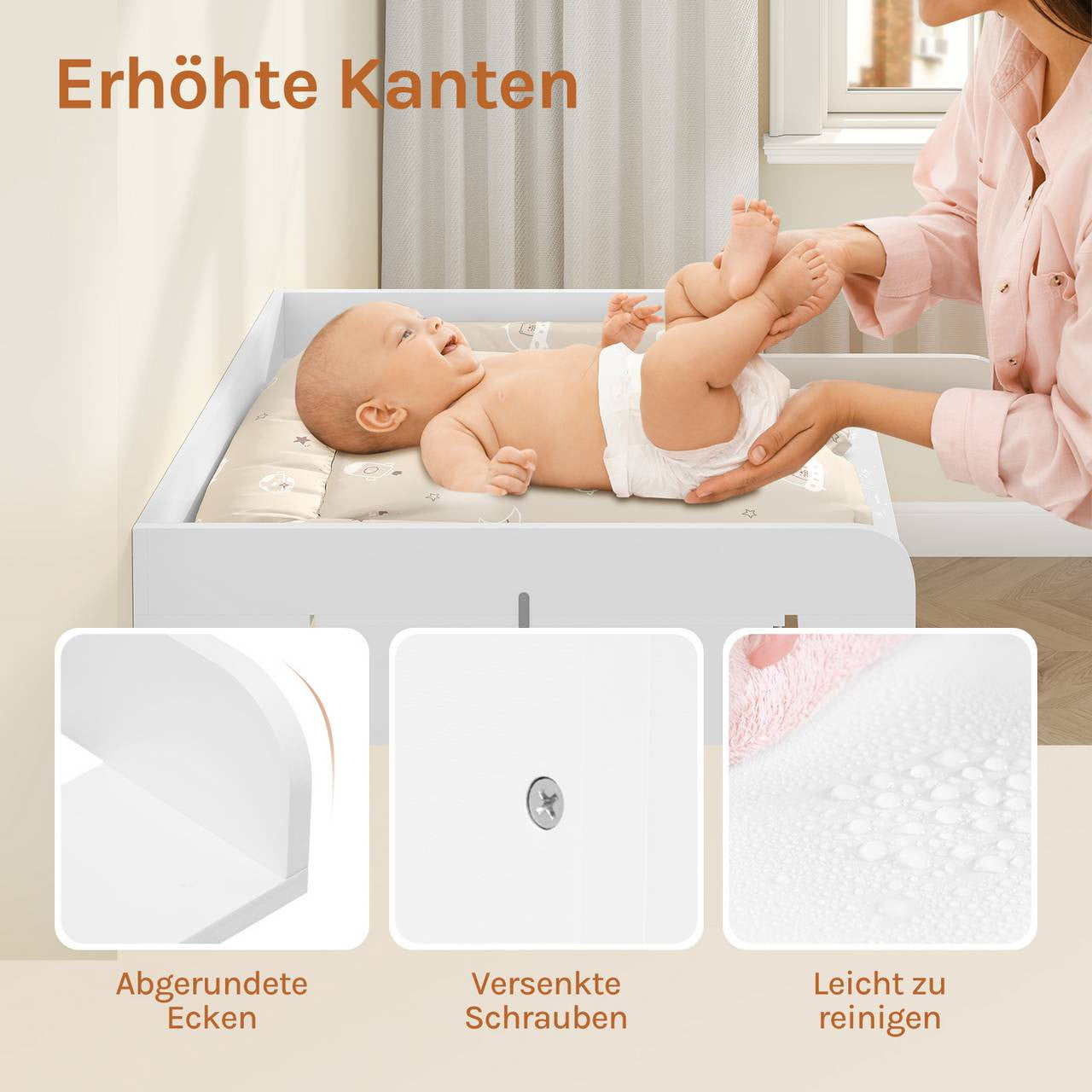 24goodz Changing Table Top - Highly Adjustable - Stable & Safe - MDF - For Babies - White
