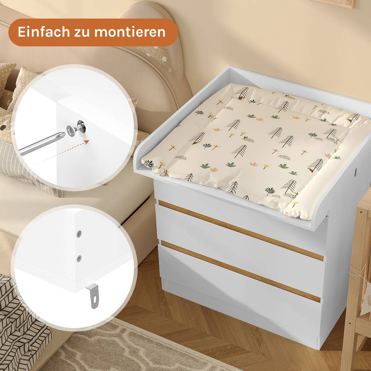 24goodz Changing Table Top - Highly Adjustable - Stable & Safe - MDF - For Babies - White
