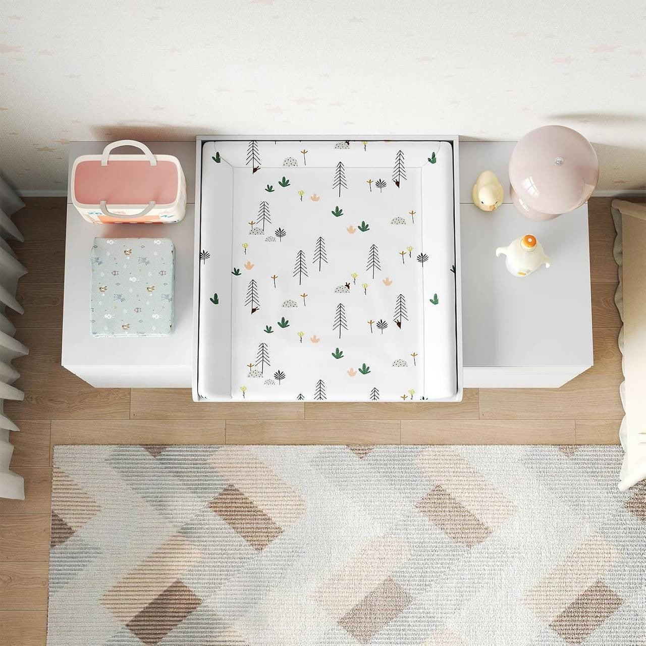 24goodz Changing Pad Table - Spacious and Comfortable Surface - High Protective Edges for Safety - E1-MDF - For Babies - White