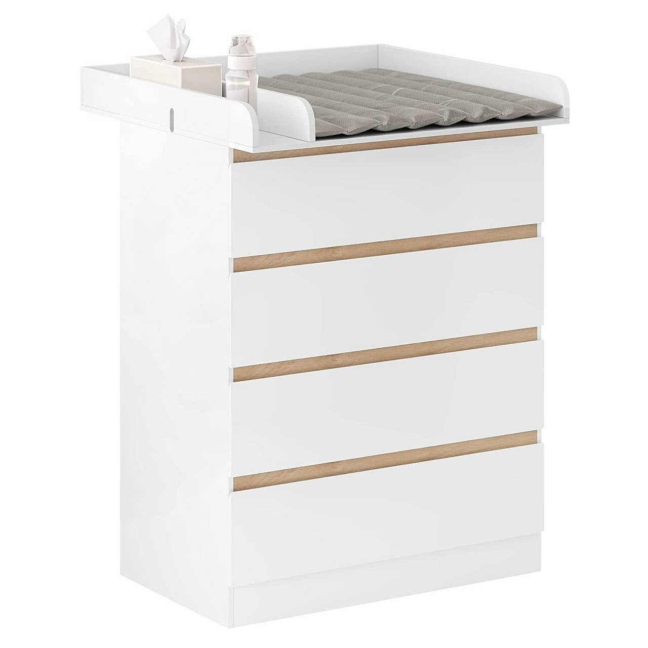 24goodz Changing Table with Removable Changing Top - Comfortable Height for Easy Access - MDF - For Parents - White - ws