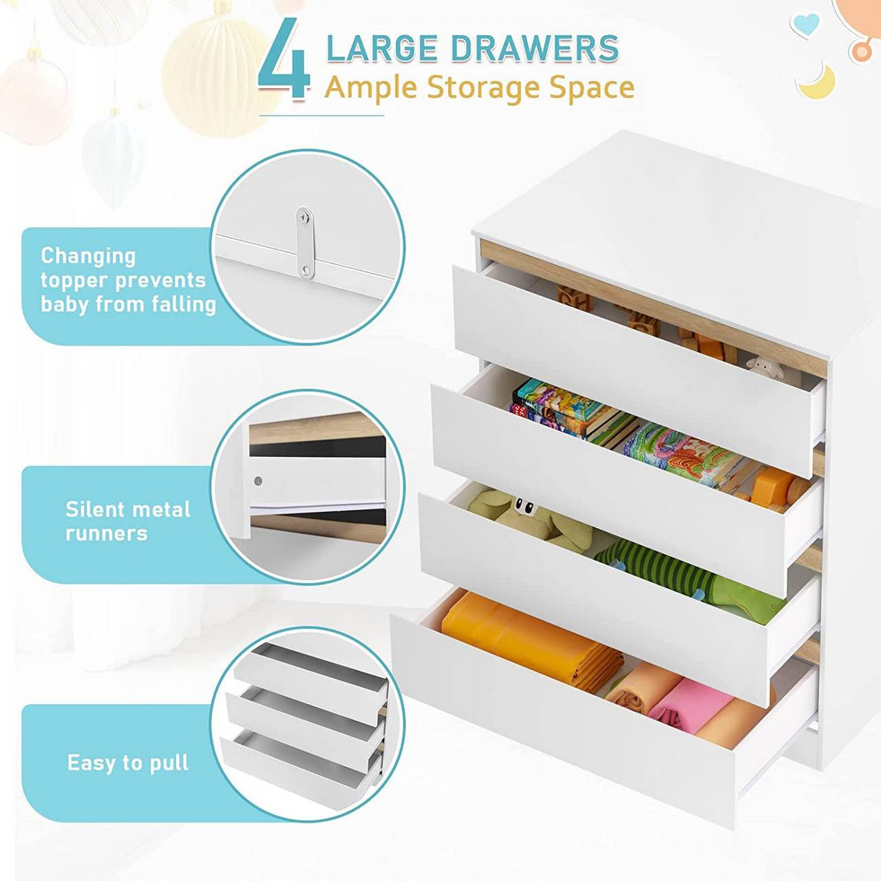 24goodz Changing Table with Removable Changing Top - Comfortable Height for Easy Access - MDF - For Parents - White - ws