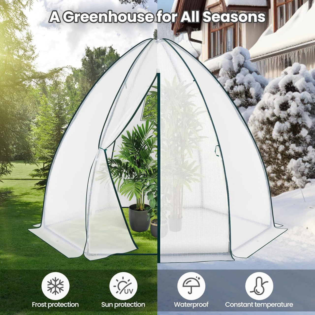 24goodz Greenhouse Tent - Comprehensive Protection - Robust and Durable - 140 g/m2 PE - For Garden Enthusiasts - White/Green 240x200cm