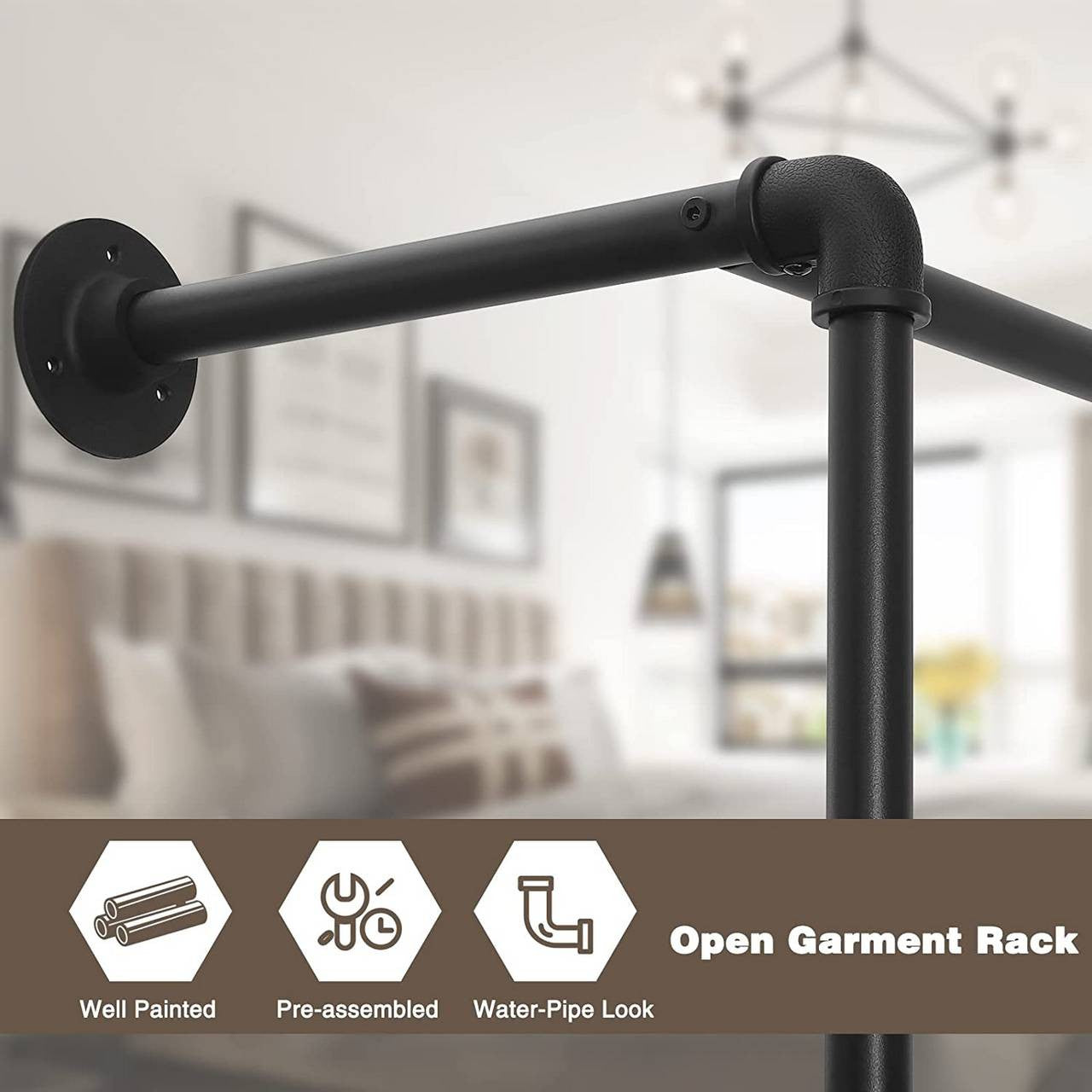 24goodz Industrial Style Clothes Rail - Space-Saving Design - Robust and Stable - MDF + Metal - Black + Vintage Wood Grain - 103x35x187 cm