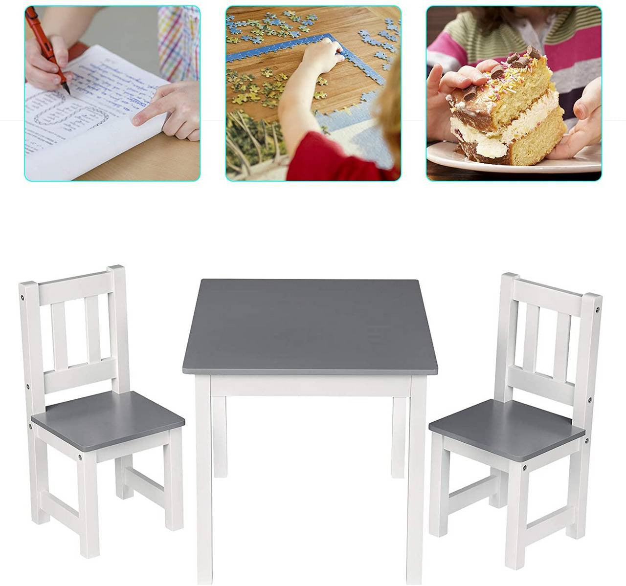24goodz Kids Table and Chair Set - Spacious Design for 4 Children - High-Quality MDF - For Children from 2 Years - White/Grey