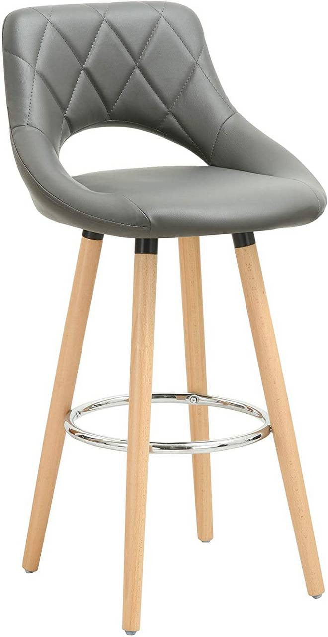 24goodz Bar Stool with Backrest and Footrest - Ergonomic Comfort - Durable Faux Leather - For Home and Commercial Use - Grey