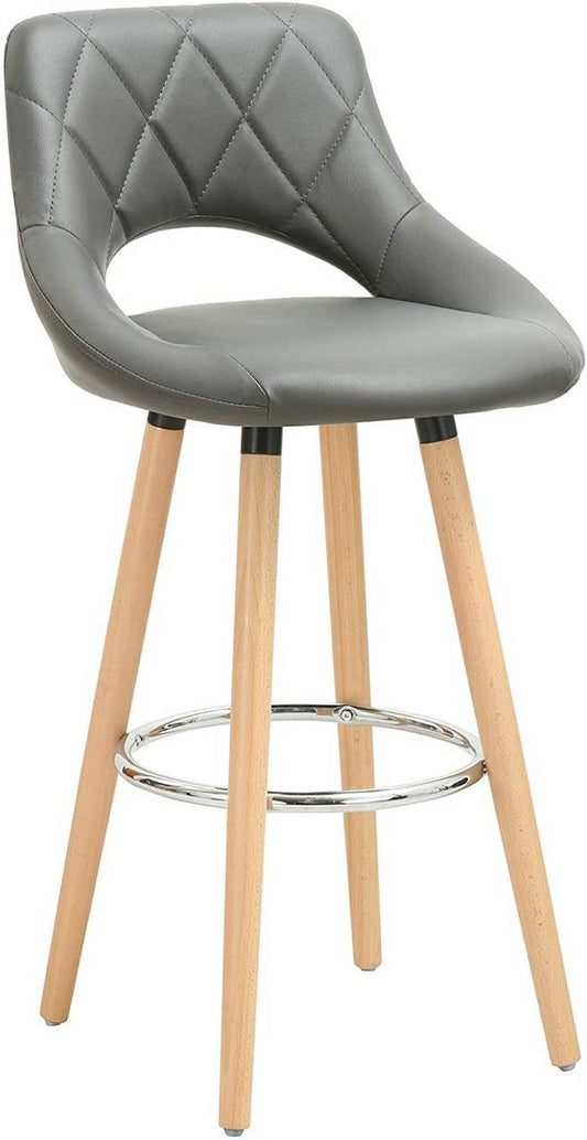 24goodz Bar Stool with Backrest and Footrest - Ergonomic Comfort - Durable Faux Leather - For Home and Commercial Use - Grey
