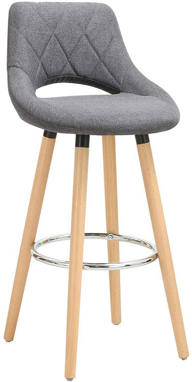 24goodz Bar Stool with Backrest and Footrest - Comfortable and Ergonomic - Linen and Solid Wood - For Home and Commercial Use - Dark Grey - dgr