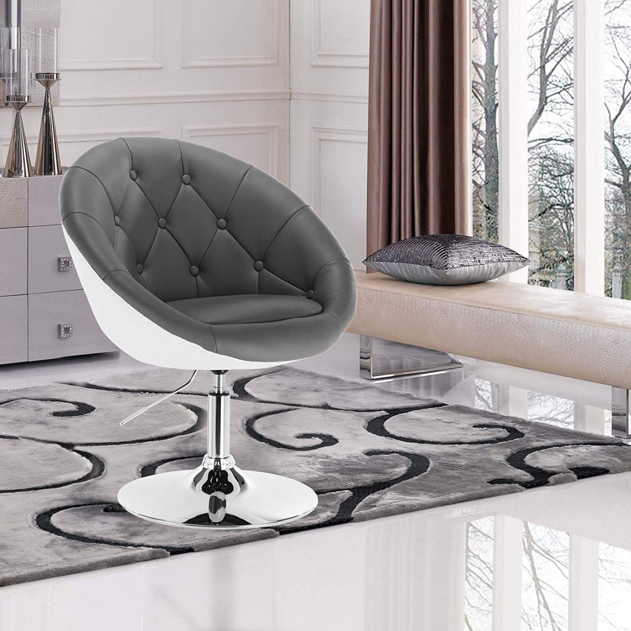 24goodz Lounge Chair with Armrests - Comfortable Design - Ergonomic Principles - Faux Leather - Grey/White - grw