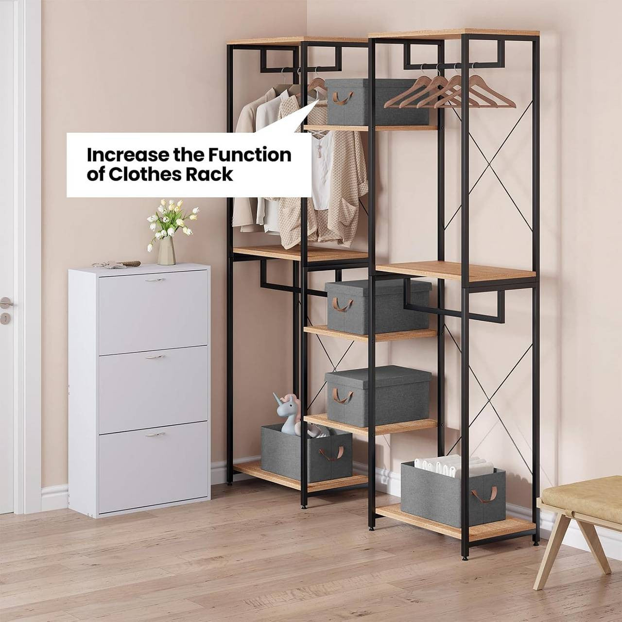 24goodz Set of 10 Storage Boxes with Lids - Space-Saving Design - Durable Polyester - For Organizing - Grey (38x27x20 cm)