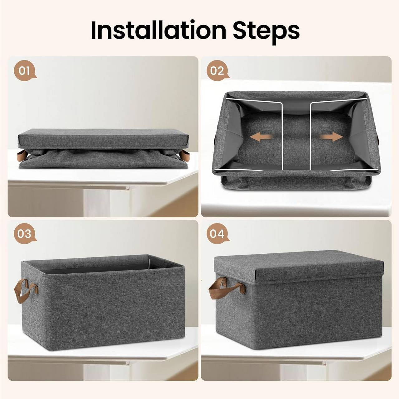 24goodz Set of 10 Storage Boxes with Lids - Space-Saving Design - Durable Polyester - For Organizing - Grey (38x27x20 cm)