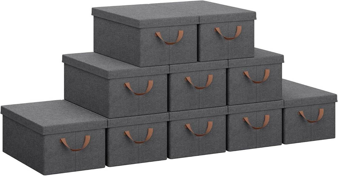 24goodz Set of 10 Storage Boxes with Lid - Versatile and Space-Saving - Polyester - For Home Organization - Grey (48x29x20 cm)