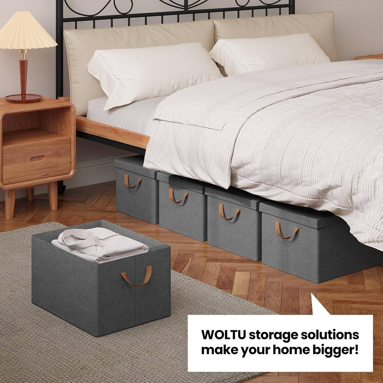 24goodz Set of 10 Storage Boxes with Lids - Versatile and Space-Saving - Polyester and Metal - For Home Organization - Grey