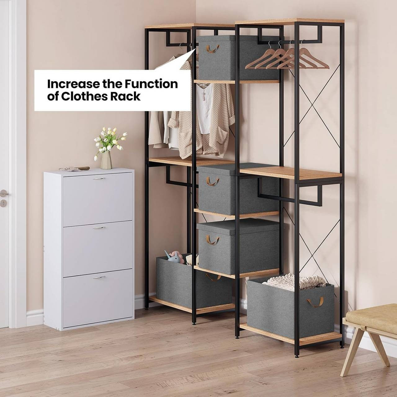 24goodz Set of 10 Storage Boxes with Lids - Versatile and Foldable - Polyester - For Home Organization - Grey